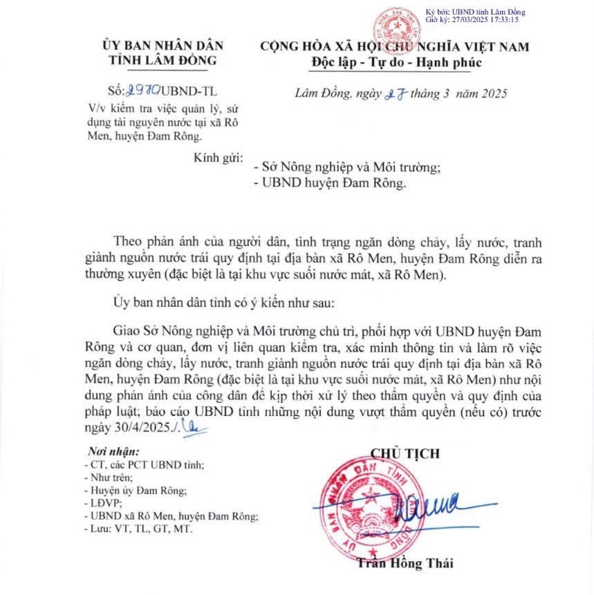 Đam Rông: Hoàn thành giải tỏa các trường hợp khai thác nước mặt trái phép trên đập nước sinh hoạt thôn 2 trước 30/4