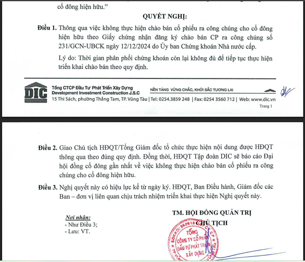 DIG đã phải hủy kế hoạch phát hành cổ phiếu vào năm 2024.