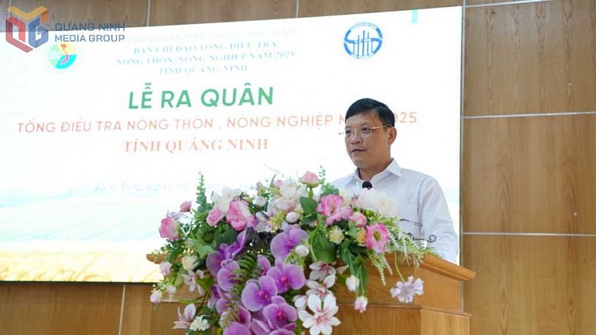 Ông Nghiêm Xuân Cường, Phó Chủ tịch UBND tỉnh, Trưởng Ban Chỉ đạo Tổng điều tra nông thôn, nông nghiệp năm 2025 tỉnh phát biểu chỉ đạo tại buổi lễ.