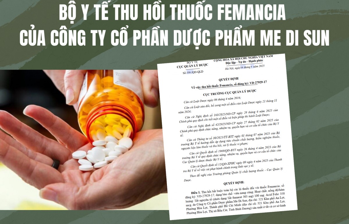 Bộ Y tế thu hồi thuốc Femancia của Công ty Cổ phần Dược phẩm Me Di Sun