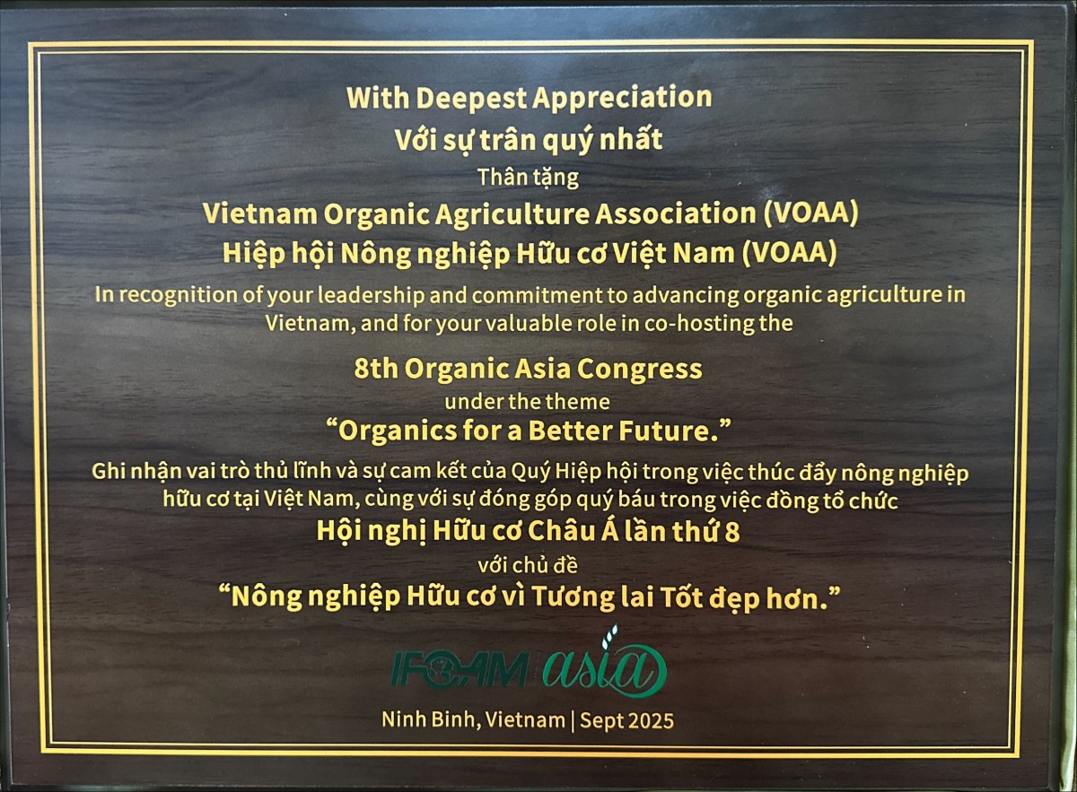 Chủ tịch VOAA gửi thư cảm ơn sau thành công Hội nghị Hữu cơ Châu Á lần thứ 8