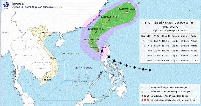 Bão số 14 - Fung Wong giật cấp 16 tiến vào Biển Đông, gây biển động dữ dội