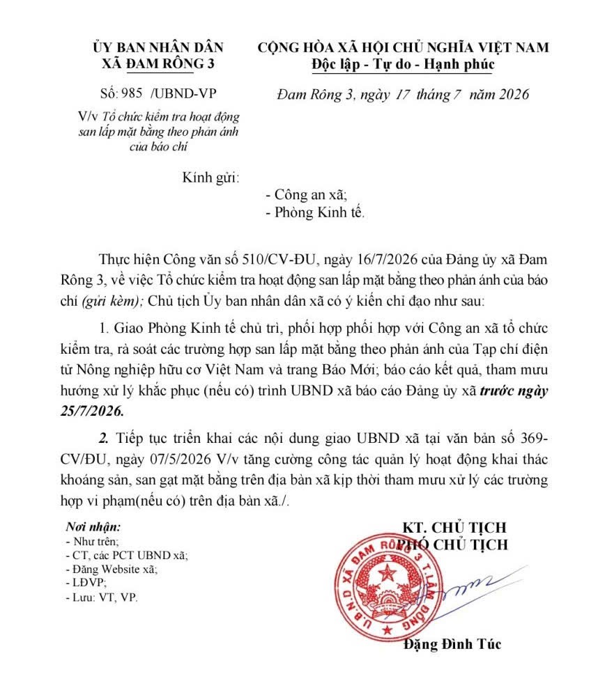 Chỉ đạo kiểm tra thông tin Tạp chí điện tử Nông nghiệp hữu cơ Việt Nam phản ánh