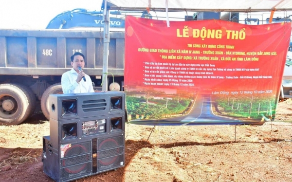 Lâm Đồng: Động thổ xây dựng tuyến đường giao thông liên xã Nâm N’Jang - Trường Xuân - Đắk N’Drung (cũ)